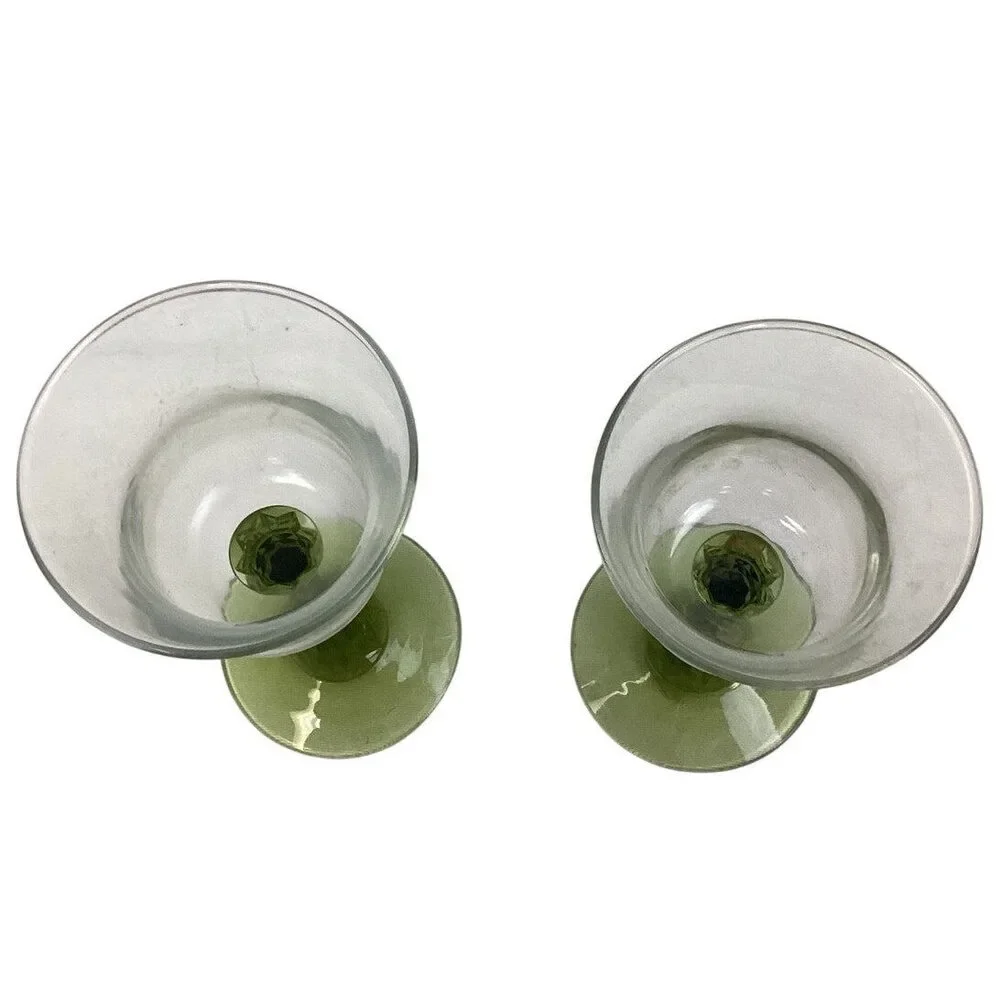 Set of 2 Vintage PartyLite Green Glass Stem Votive Tealight Candle Holders